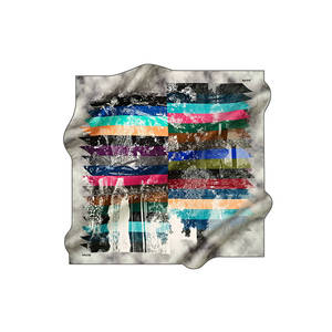 Pañuelo cuadrado gris de seda con estampado geométrico - Product Image 1