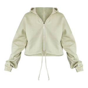 Custom Logo Women's Heavy Weight 100% Cotton <b>Cropped</b> <b>Zip</b>-<b>up</b> Hoodie Women's Winter OEM Plain Blank Hoodies - Product Image 4