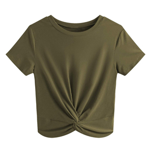 เสื้อยืดครอปสำหรับผู้หญิงคอกลมผ้าคอตตอนแขนสั้นสีพื้นงานตามสั่ง - Product Image 1
