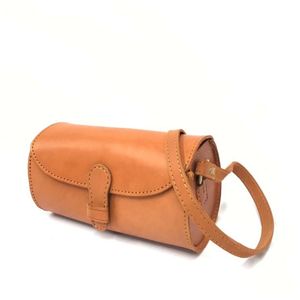 Handmade Genuine Leather Vintage Cylinder Crossbody <b>Bag</b> for <b>Women</b> Retro Buckle Design Mini <b>Sling</b> Purse Indonesia Fashion Style - Product Image 1