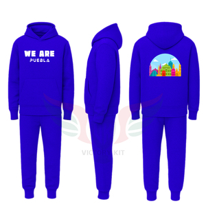 Ensemble survêtement personnalisé bleu roi de haute qualité avec impression graphique, sweat-shirts à capuche et pantalons de survêtement - Product Image 1