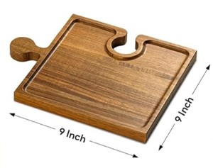 Hot Item <b>Set</b> 4 <b>Wooden</b> Interlocking Puzzle Eco-Friendly Dishwasher Safe Serving Tray Charcuterie Boards Appetizer Tray Parties - Product Image 6