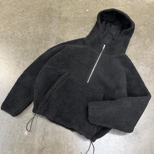 Sudaderas CON CAPUCHA DE Sherpa de lana suave y cálida para invierno con logotipo personalizado para hombre, jerséis gruesos lisos en blanco con media cremallera, patrón sólido de otoño con capucha - Product Image 1