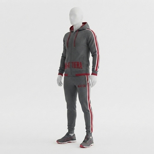 Ensemble de survêtement pour homme gris chiné avec bandes latérales rouges, sweat-shirt zippé et pantalon de jogging, vêtements de sport, entraînement, gym, fitness, activewear - Product Image 3