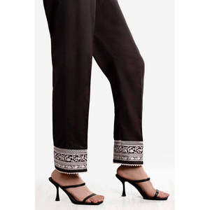 Pantalón de Cambray Negro de Cintura Alta para Mujer, Sin Costuras, con Decoración Bordada a Mano, Transpirable y Elegante - Product Image 1