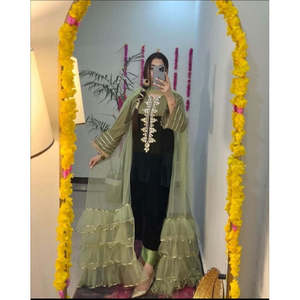 Trends by Cp <b>Present</b> Multicolor Embroidered Sheath Dress with Gotta Neckline Pakistani Indian Formal Anarkali Dresses - Product Image 1