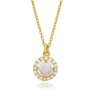 Minimalist White <b>Opal</b> Stone Charm <b>Necklace</b> Turkish Handcrafted Wholesale 925 Sterling Silver Jewelry - Product Image 1