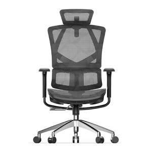 Chaise ergonomique haut de gamme en chrome avec dossier haut, assise en mousse et tissu réglable en hauteur, appui-tête réglable, design pliable - Product Image 1
