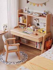 Wooden Study <b>Desk</b> with Bookshelf and Storage Drawers for Children's Bedroom Home Office Furniture Set - Product Image 5