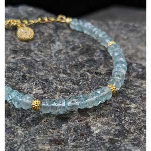Bracelet en argent sterling 925 plaqué or 18 carats avec aquamarine, cadeau - Product Image 3