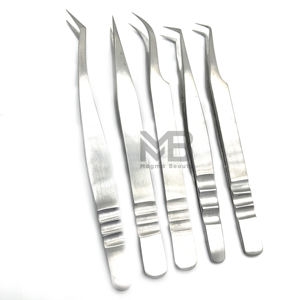 Juego especial de 5 pinzas para extensión de pestañas con acabado opaco, agarre perfecto de acero inoxidable japonés con nombre de marca personalizado - Product Image 2