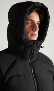 Coupe-vent Veste matelassée en duvet avec capuche et cordon de serrage Manches longues Poches latérales Manchette élastique Vêtements d'extérieur d'hiver chauds Vestes à bulles pour hommes - Product Image 4