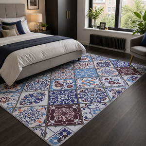 Tapis lavable géométrique RW4002 Trellis Navy de Rug Weavers, chenille lavable, 10 tailles, vente en gros, dropshipping - Product Image 2
