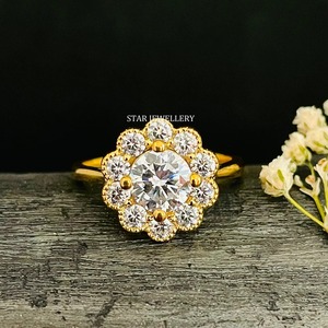 Bague de fiançailles Halo Vintage en or massif 14K 1 Ct CVD Diamond Solitaire, 1 Ct Round Cut Lab Grown Diamond Solitaire Diamond Ring - Product Image 2