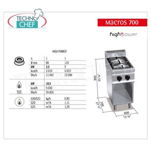 Cuisinière à gaz 2 brûleurs sur meuble ouvert, 10,5 kW - Product Image 3
