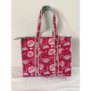 Durable <b>Lightweight</b> Cotton Tote <b>Bag</b> Hand Block Quilted Boho Style <b>Beach</b> Carry <b>Bag</b> Medium Size Washable-for Daily Use or Gift - Product Image 5