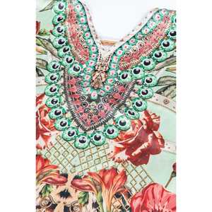 Emerald Majesty Caftan pour femme Robe en satin doux avec strass Caftan élégant - Product Image 4