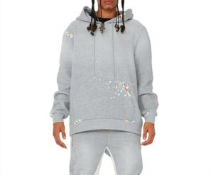 Chándales de algodón de invierno para hombre OEM, Sudadera con capucha transpirable, pantalones de retazos, joggers apilados, conjuntos sólidos de dos piezas para correr - Product Image 4