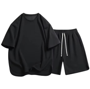 Ensemble t-shirt d'été décontracté et short jumeau pour homme grande taille 100% coton respirant anti-rides tricoté méthode de tissage - Product Image 2