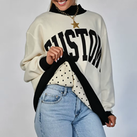 Sweat-shirt réversible en molleton de coton pour femme, avec logo personnalisé, motif color block et pois, coupe oversize, col montant, style streetwear décontracté 2026