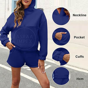 Ensemble de survêtement décontracté pour femme, best-seller, 2 pièces, short, matière douce, motif uni, respirant, écologique, pour l'hiver et les activités de plein air - Product Image 4