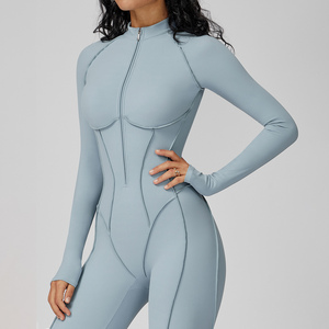 Body de entrenamiento de una pieza, mono deportivo sin espalda, transpirable, con cremallera frontal, cintura delgada, deportes, Fitness, mujer, mono de Yoga - Product Image 6