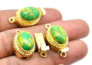 Prem Bhaya, piedra preciosa turquesa verde, cierre de caja ovalada de 1-3 hebras, chapado en oro de 18 quilates, componente de joyería de visibilidad mejorada de 26X15X10MM - Product Image 2