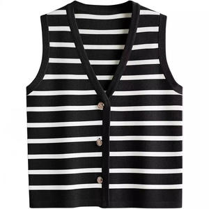 Débardeurs pour femmes LHY Vintage, tout-aller, écologiques, en polyester + coton, coupe ajustée, col en V, élégants, respirants, tricotés, unis à l'avant - Product Image 3