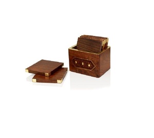 แผ่นรองแก้วโรสวูดธรรมชาติ6ชุดแผ่นรองจานสำหรับตกแต่งโต๊ะสำหรับใช้ในบ้านสำหรับแก้วกาแฟ - Product Image 1