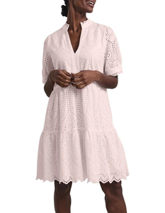 Vestido de Algodón Transparente con Ojales, Corte en A, Manga Corta, Ajuste Regular, Cuello en V, Detalle Bordado, Largo por Encima de la Rodilla - Product Image 5