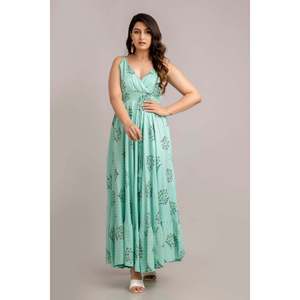 Vestido Maxi Ajustado sin Mangas con Estampado Floral Azul Turquesa-SHKUP1364 Talla Grande, Natural, Transpirable y Sostenible para el Día a Día - Product Image 3