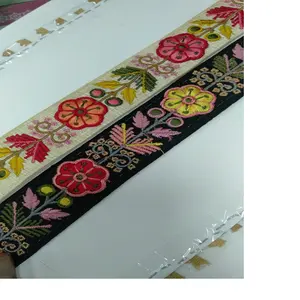 Cintas bordadas a máquina para varios propósitos, cintas de 1 pulgada de ancho, con lentejuelas bordadas, multicolor, floral, hecho a medida