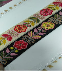 Custom Made 1 Inch Organza <b>Ribbons</b> Floral Multi-Coloured Machine Embroidered Sequins 100% Cotton for Various Purposes - Product Image 1