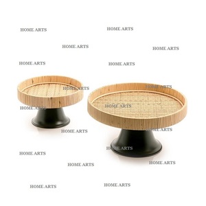 Plateau de Service en Rotin et Verre en Bambou pour Dessert Snacks Ensemble de Trois Tailles Différentes Plateau de Service Alimentaire à Vendre - Product Image 6