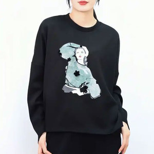 Sudadera con capucha de punto con bordado GSM alto con letras de invierno hechas a medida para mujer, ropa informal, sudadera de 100% algodón de calidad Premium - Product Image 2