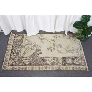 Alfombra de lana marrón Beige bohemio clásica, 2x3,5 pies, estilo turco, respaldo de látex, alfombra para sala de estar, Patchwork, rectángulo a rayas - Product Image 1