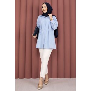 Chemise boutonnée à taille ajustable pour bébé Alin, en popeline décontractée simple, bleu ciel - Product Image 1