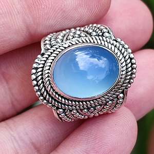 Navya <b>Craft</b> Handmade 925 Sterling Silver March Birthstone <b>Ring</b> Boho Style Chalcedony Silver Jewelry Custom US Size <b>Ring</b> - Product Image 6
