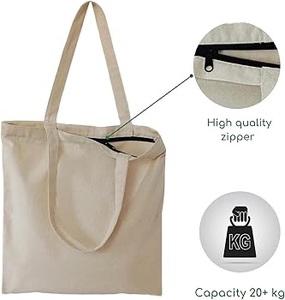 Totalmente personalizable de algodón reciclado bolsas de lona para las mujeres todas las estaciones estilos con cremallera con decoración bordada - Product Image 3