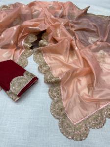 ชุดเดรสส่าหรีผ้าโปร่งบางเนื้อนุ่มงานปักเลื่อมจากอินเดีย - Product Image 3