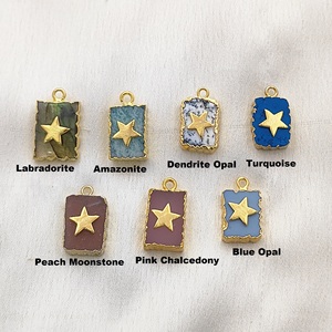 Rectangle Natural Blue Opal Gemstone Pendant with <b>Star</b> Charm - Gold Electroplated DIY Jewelry Wholesale - Product Image 2