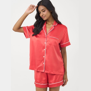 Customizable Short Satin <b>Pajamas</b> <b>for</b> <b>Women</b> Elegant <b>Summer</b> Sleepwear with Elastic Waist and Button Closure Smooth Features - Product Image 4