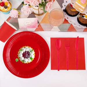 Platos, Vasos y Servilletas Desechables Redondos de Color Rojo Puro para Cumpleaños, Bodas, Navidad, Cumpleaños de Novia, Artículos de Mesa para Fiestas - Product Image 3