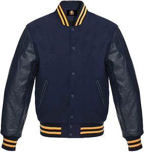Wholesale Custom <b>Leather</b> Wool High Street Style Breathable Eco-Friendly <b>Long</b> Sleeve Baseball Varsity <b>Jacket</b> Men Plain Blank - Product Image 1