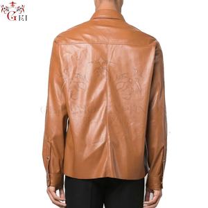 Moda piel de vaca ropa barata solapa hombres negro ocio cuero genuino camisa 100% cuero de vaca camisas - Product Image 5