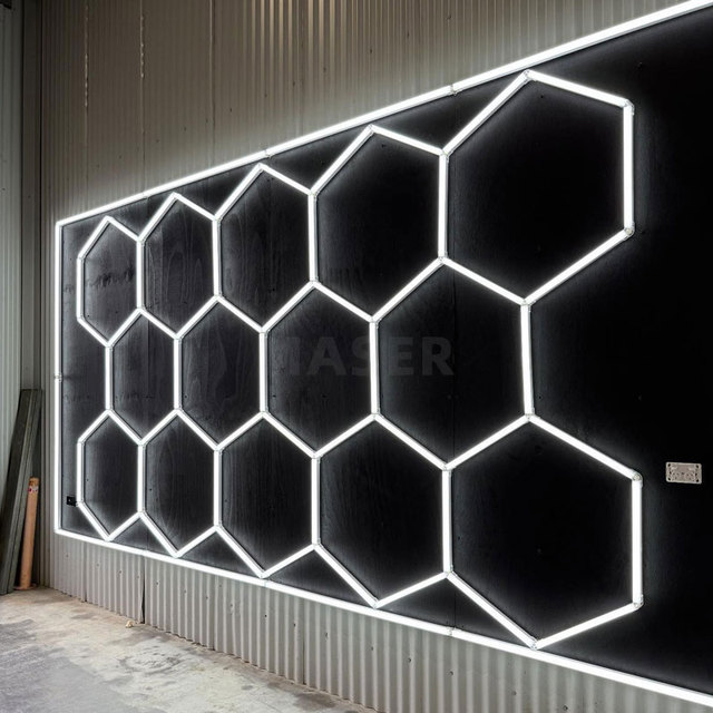 Hexagon Light Fixture Honeycomb Ceiling Light LED Work Lamp for Garage Auto Detailing Shop 14 Grid System