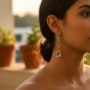 Boucles d'oreilles pendantes en forme de vache avec pierre précieuse verte pour femmes, clous en argent 925 avec placage or 14K 18K, or rose et or, pierre principale tendance - Product Image 1