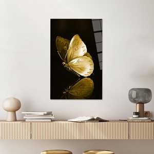 Décoration métallique moderne : Tableau sur toile imprimé papillon doré, ART SUR VERRE TÉRMÉRISÉ - Product Image 1