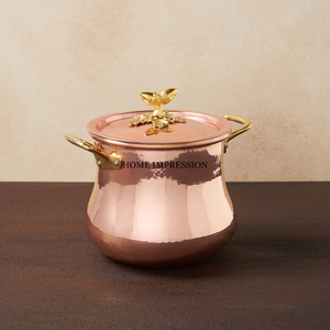 Cuivre et argent fini métal Hotpot Double paroi fait à la main Designer casserole forme ronde luxe métal chauffe-aliments accessoire - Product Image 4