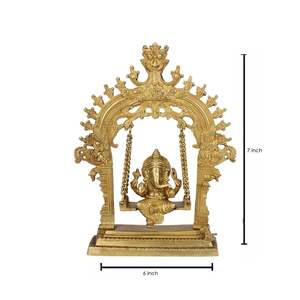 Estatua de Ganesha en Latón Hecha a Mano, Estilo Art Deco Tradicional, Ídolo Ganesh Jhula para Decoración del Hogar u Oficina, para las Festividades de Diwali - Product Image 2